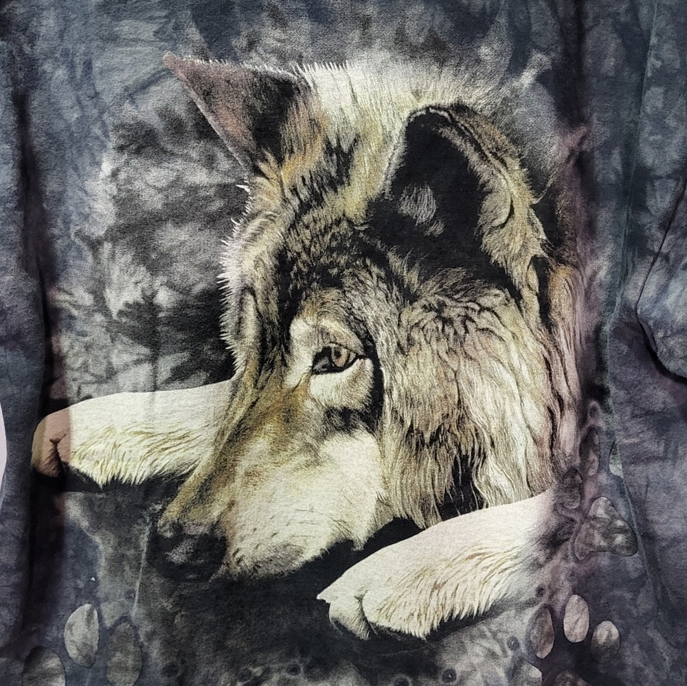 The Mountain Men's Vintage Gray Tie Dye Wolf Graphic Short Sleeve Tee Size Large - Picture 5 of 8